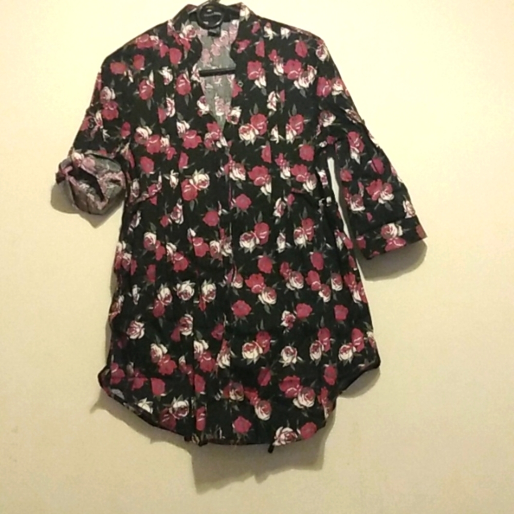 Cotton Express Black floral baby doll dress or top